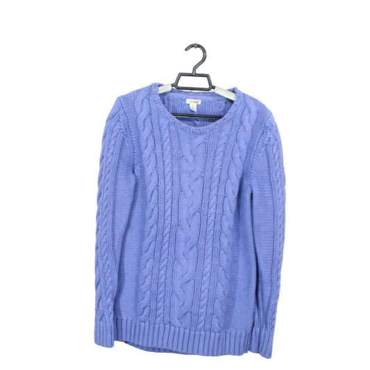 LL Bean Women's Double L Mixed Cable Sweater Crewneck Cotton Larkspur Size M