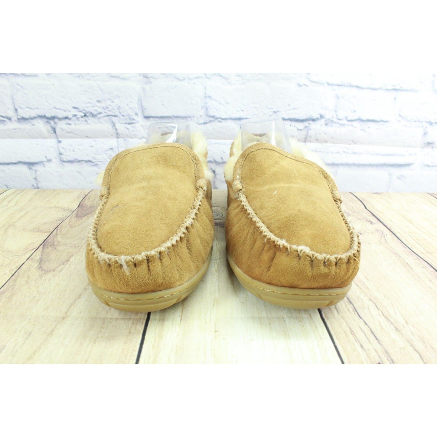 LL Bean Mens Brown Suede Wicked Good Shearling Lined Venetian Slippers Size 13 M