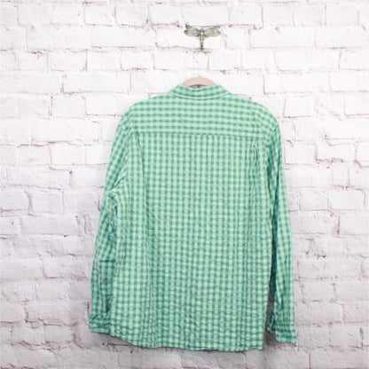 LL Bean Men's Organic Cotton Seersucker Shirt Long Sleeve Plaid Green Size L