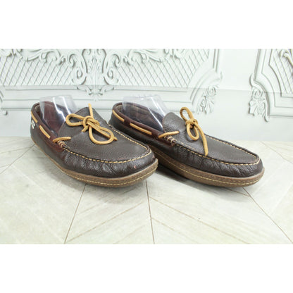 LL Bean Men's Brown Leather Flannel Lined Handsewn Moccasin Boat Shoes Size 10 M