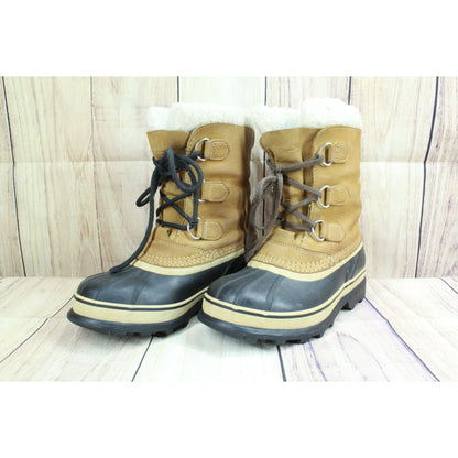 Sorel Caribou Buff Women's Brown Leather Waterproof Fleece Lined Duck Boots Sz 4