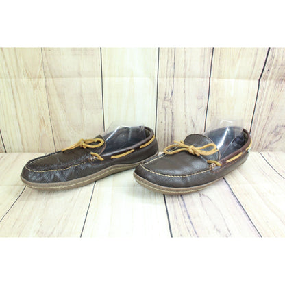 LL Bean Men's Handsewn Slippers Flannel Lined Leather Brown Size 11 M