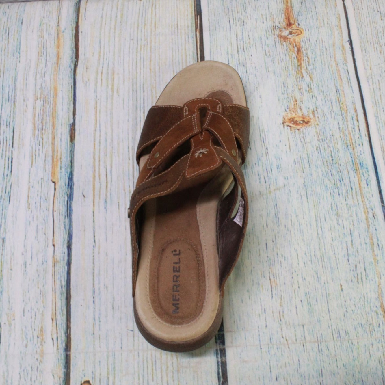 Merrell Women's Luxe Slide Mink Brown Leather Slip On Comfort Sandals Size 8