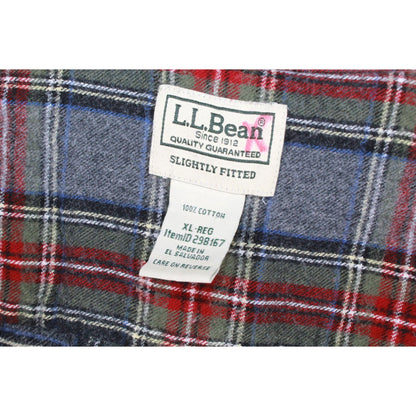 LL Bean Men's Scotch Plaid Flannel Shirt Traditional Fit Cotton Gray Red Size XL