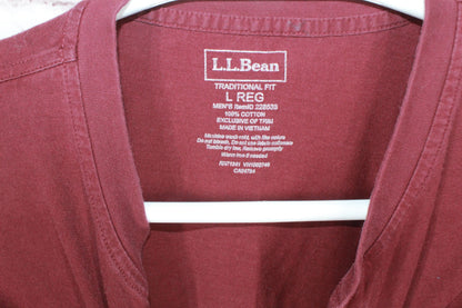 LL Bean Men's Carefree Unshrinkable Tee Traditional Fit Long-Sleeve Henley Red L