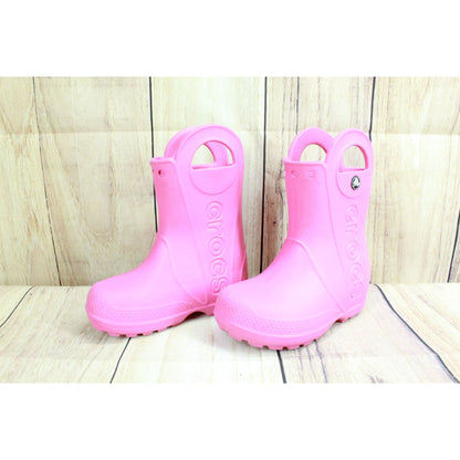 Crocs Handle It Kid's Pink Rubber Pull On Cozy Waterproof Rain Boots Size 8