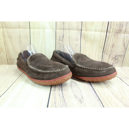 LL Bean Men's Brown Suede Fleece Lined Non Slip Mountain Moccasin Slippers 10 M