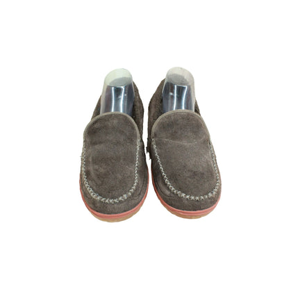 LL Bean Men's Brown Suede Fleece Lined Non Slip Mountain Moccasin Slippers 10 M