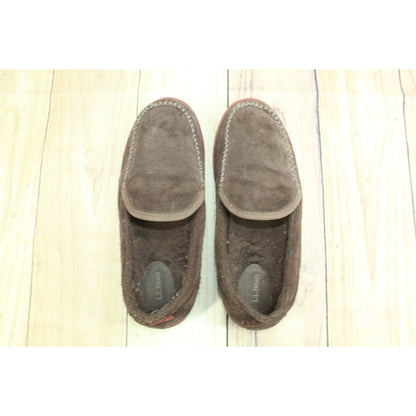 LL Bean Men's Brown Suede Fleece Lined Non Slip Mountain Moccasin Slippers 10 M