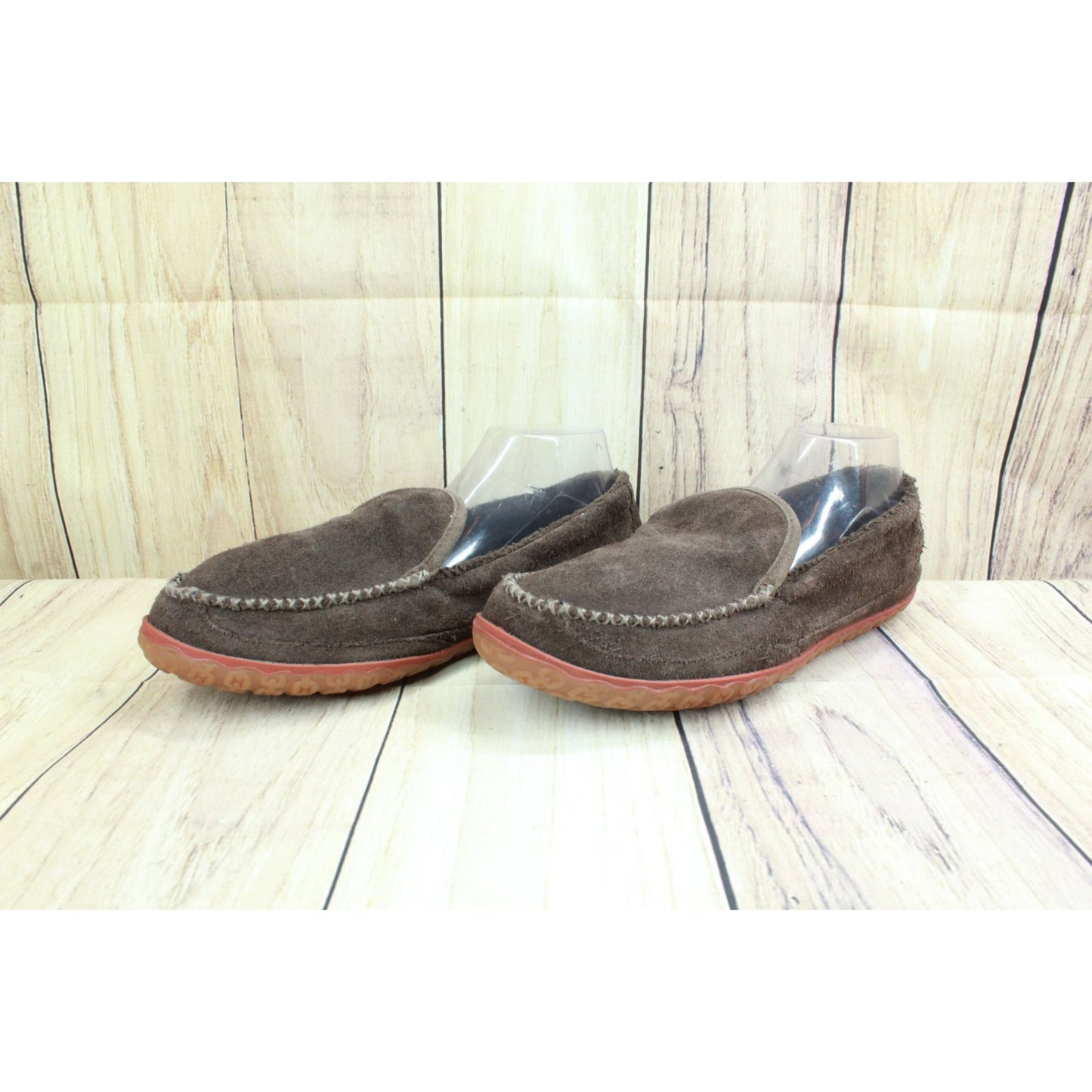 LL Bean Men's Brown Suede Fleece Lined Non Slip Mountain Moccasin Slippers 10 M