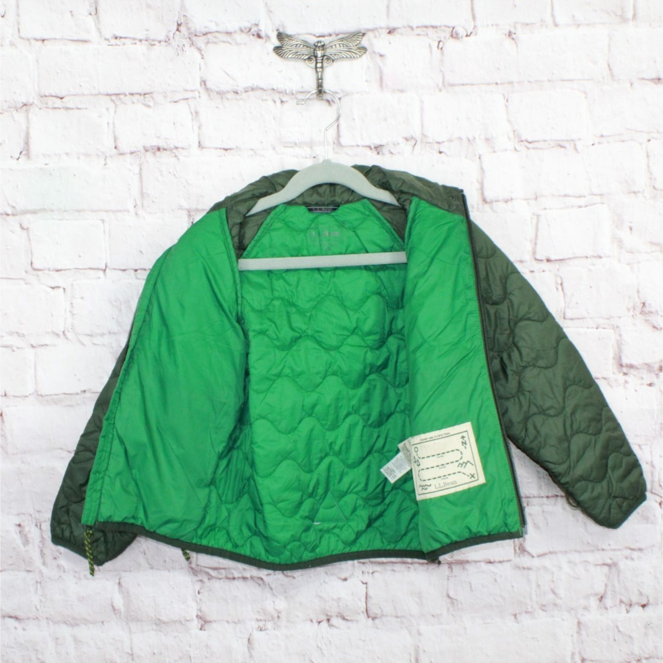 LL Bean Kids' Green Quilted Waterproof Pathfinder Full Zip Jacket S4