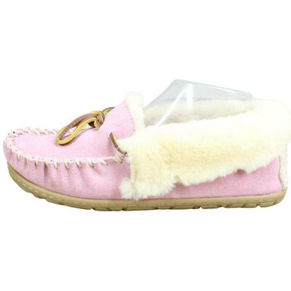 LL Bean Womens Pink Suede Wicked Good Shearling Lined Moccasin Slippers Size 8 M