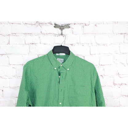 LL Bean Men's Wrinkle Free Kennebunk Sport Shirt Cotton Check Green Size L Tall