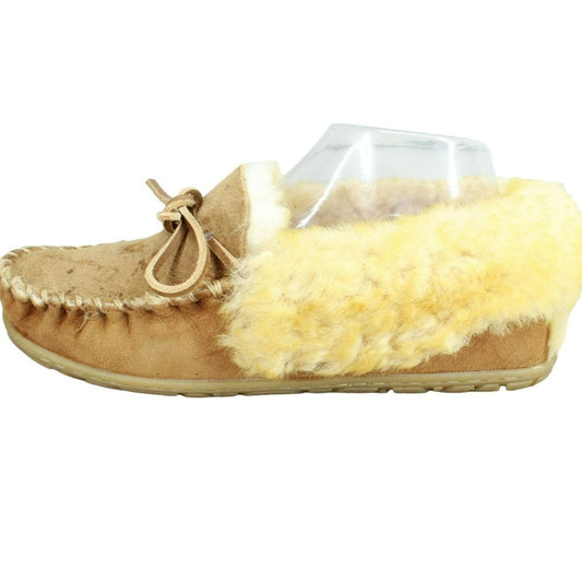 LL Bean Women's Brown Suede Wicked Good Shearling Lined Moccasin Slippers Sz 8 M