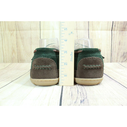 LL Bean Men's Green Suede Wicked Good Shearling Lined Moccasin Slippers Size 8 M