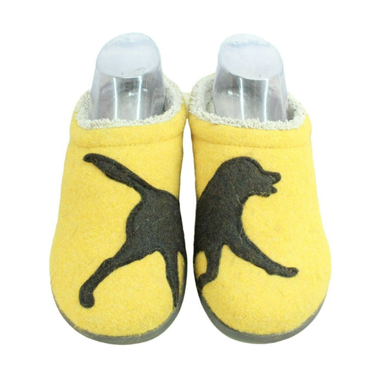 LL Bean Women's Yellow Wool Dog Motif Daybreak Slipper Scuffs Clog Size 7 M