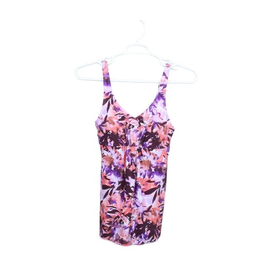 NWOT! LL Bean Women's Shaping Swimwear Soft Drape Tankini Top Plum Flowers Sz 8