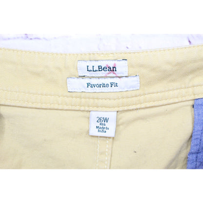 LL Bean Women's Lakewashed Chino Shorts Mid Rise Bermuda Cotton Yellow Size 26W