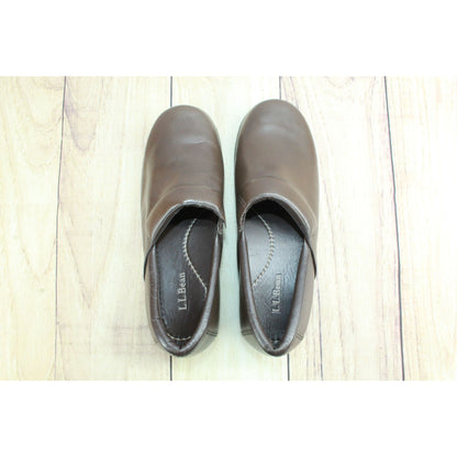 LL Bean Classic Womens Brown Leather Comfort Nursing Work Clogs Size 8 M