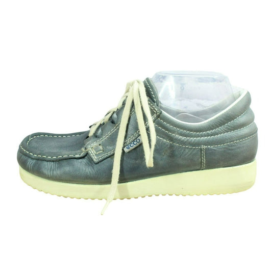 Ecco Women's Gray Leather Lace Up Handsewn Casual Wedge Sneaker Shoes Size 8.5