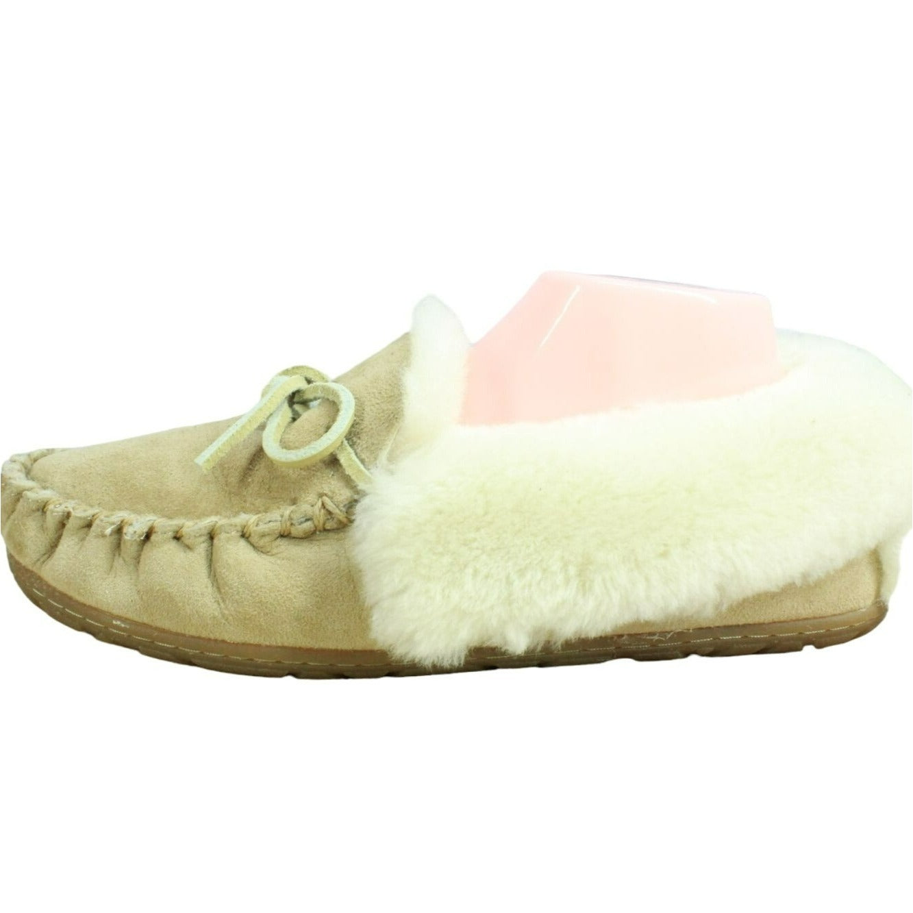 LL Bean Mens Cream Suede Wicked Good Shearling Lined Moccasin Slippers Size 10 M