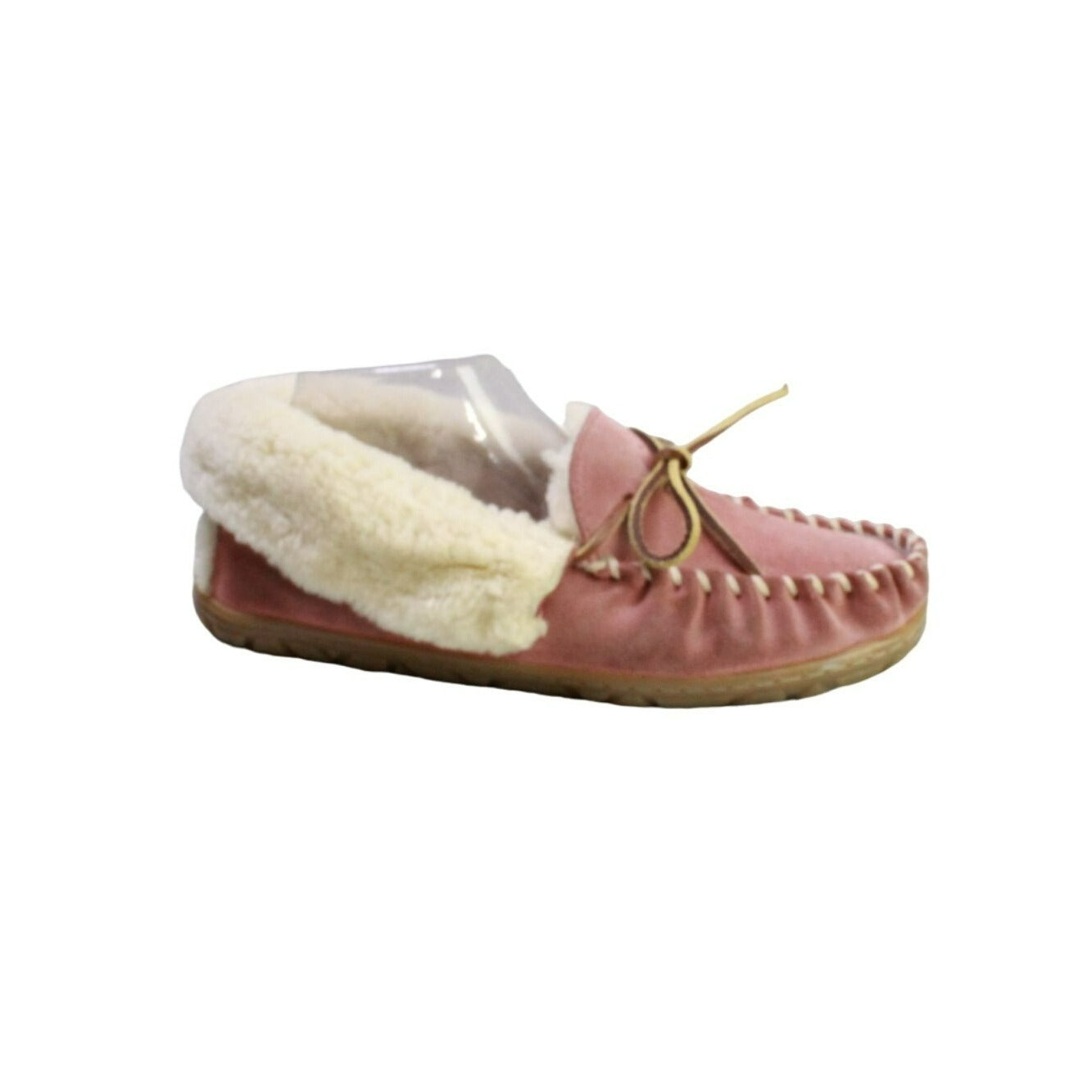 LL Bean Womens Pink Suede Wicked Good Shearling Lined Moccasin Slippers Size 8 M