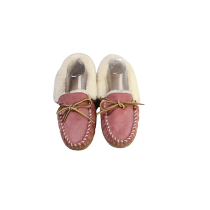 LL Bean Womens Pink Suede Wicked Good Shearling Lined Moccasin Slippers Size 8 M