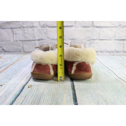 LL Bean Womens Pink Suede Wicked Good Shearling Lined Moccasin Slippers Size 8 M