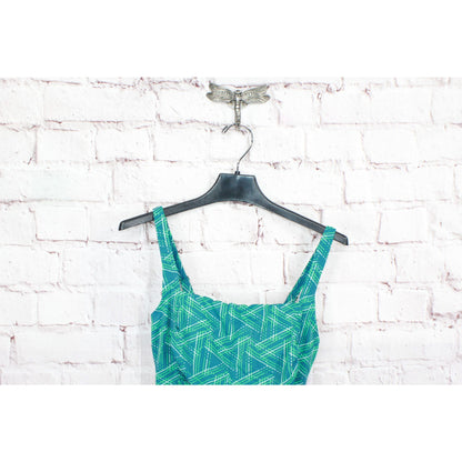 NWOT LL Bean Mix and Match Swimwear Top Squareneck Tankini Print Green Size 6