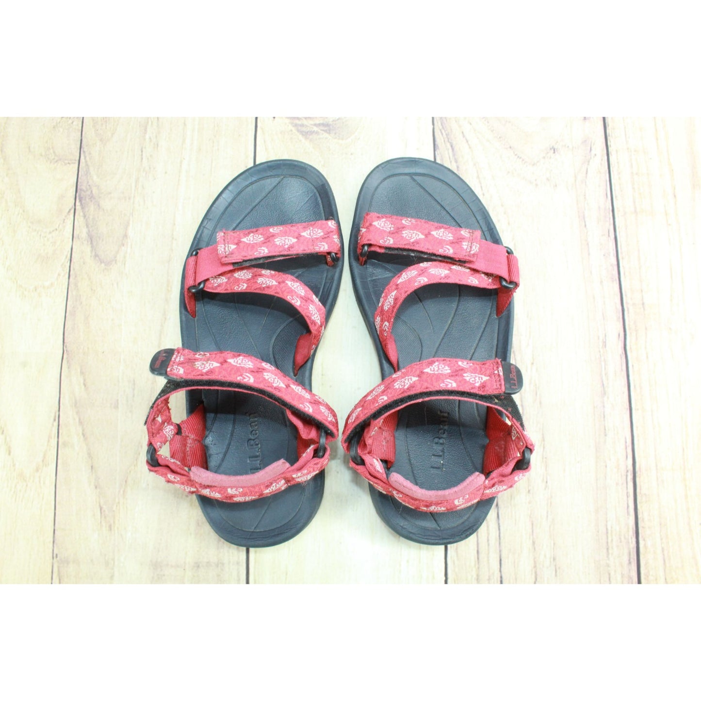 LL Bean Women's Red Nylon Hook & Loop Slingback Strappy Sport Sandals Size 6.5 M