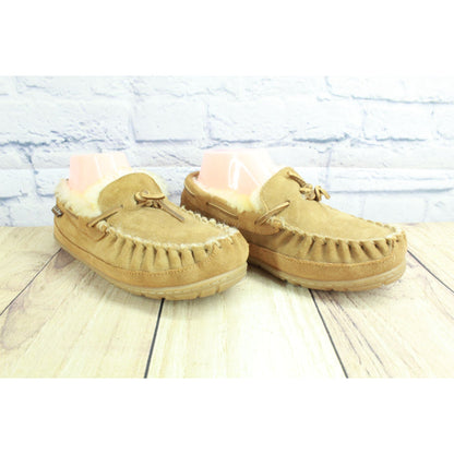 LL Bean Women's Brown Suede Wicked Good Shearling Lined Moccasin Slippers Sz 7 M