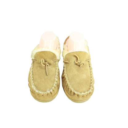 LL Bean Women's Brown Suede Wicked Good Shearling Lined Moccasin Slippers Sz 7 M