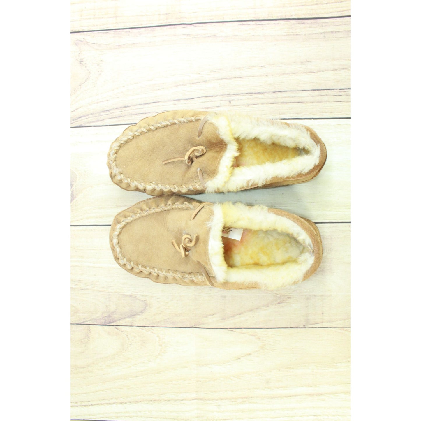 LL Bean Women's Brown Suede Wicked Good Shearling Lined Moccasin Slippers Sz 7 M