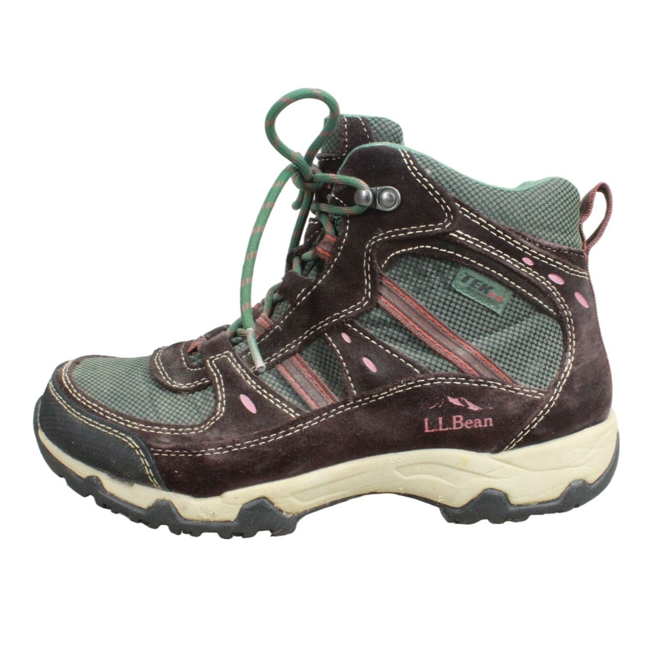 LL Bean Women's Trail Model 4 Hiking Boots Suede Fabric Green Brown Size 9 M