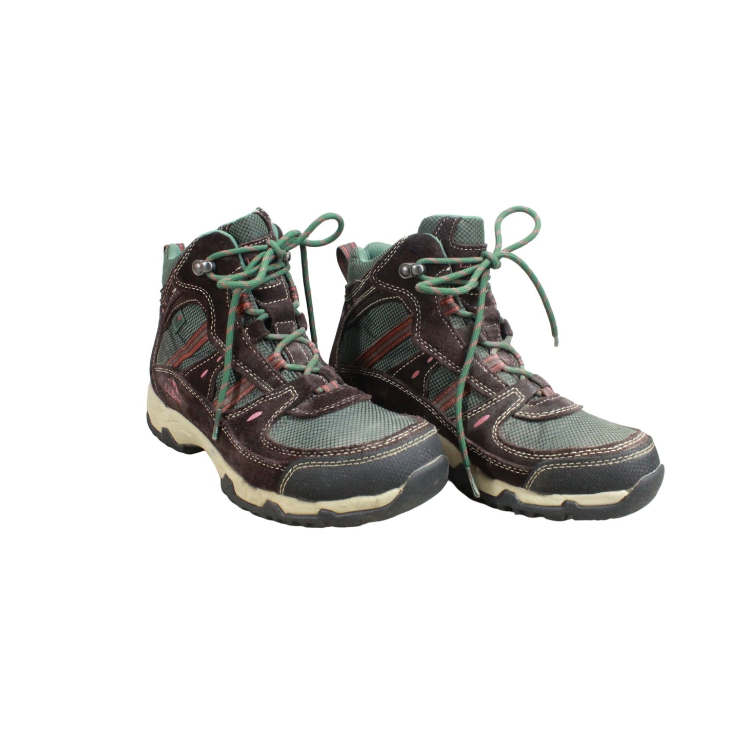 LL Bean Women's Trail Model 4 Hiking Boots Suede Fabric Green Brown Size 9 M