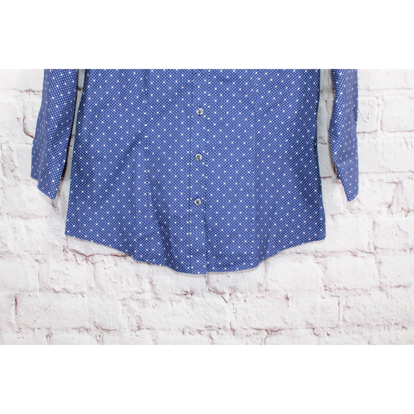 LL Bean Women's Blue Polka Dot 100% Cotton Wrinkle Free Button Down Shirt XXS