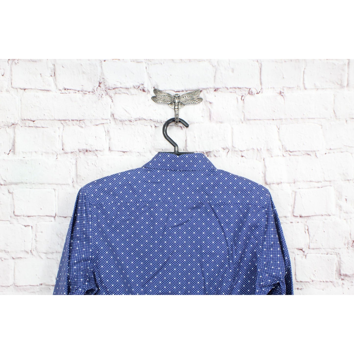 LL Bean Women's Blue Polka Dot 100% Cotton Wrinkle Free Button Down Shirt XXS