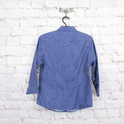 LL Bean Women's Blue Polka Dot 100% Cotton Wrinkle Free Button Down Shirt XXS