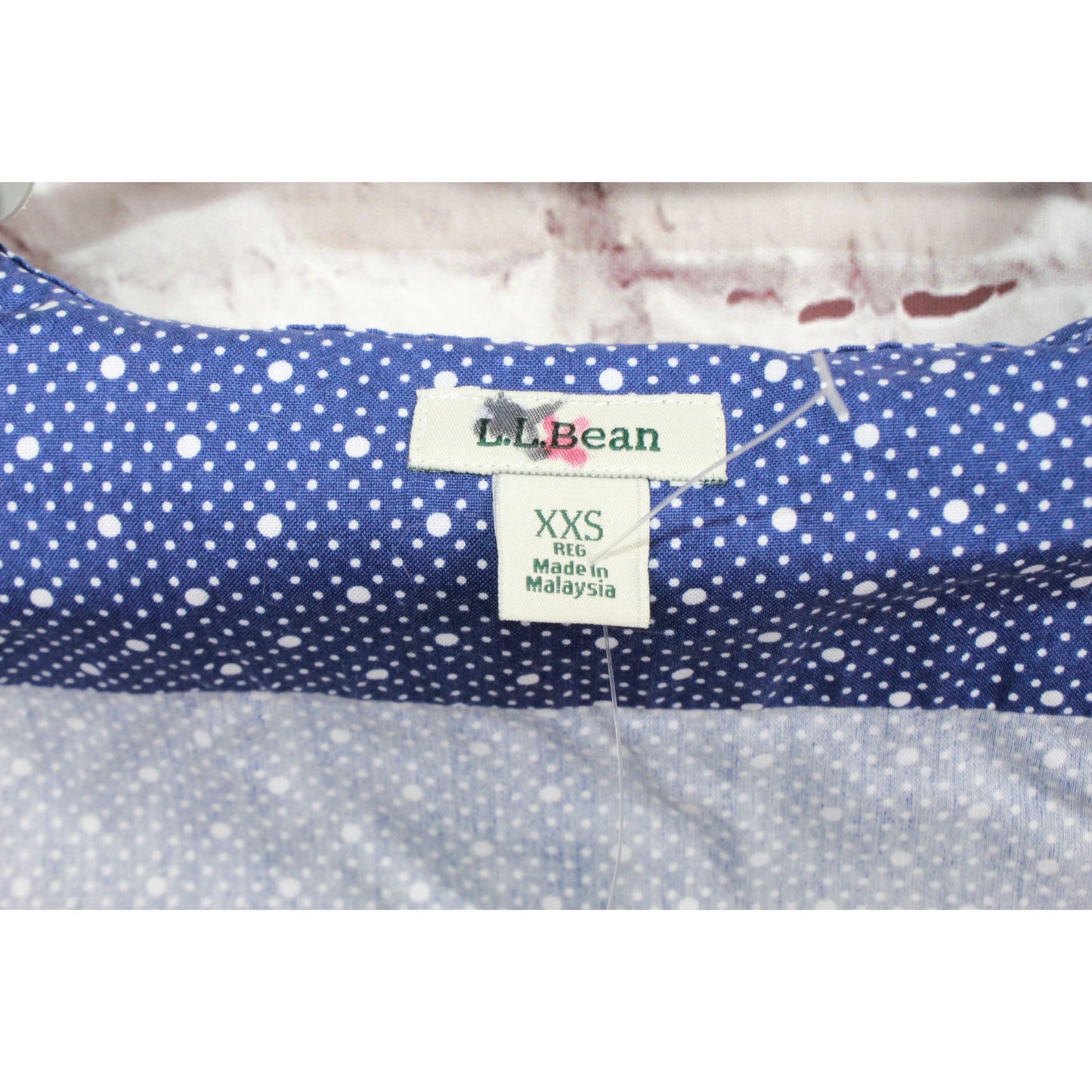 LL Bean Women's Blue Polka Dot 100% Cotton Wrinkle Free Button Down Shirt XXS