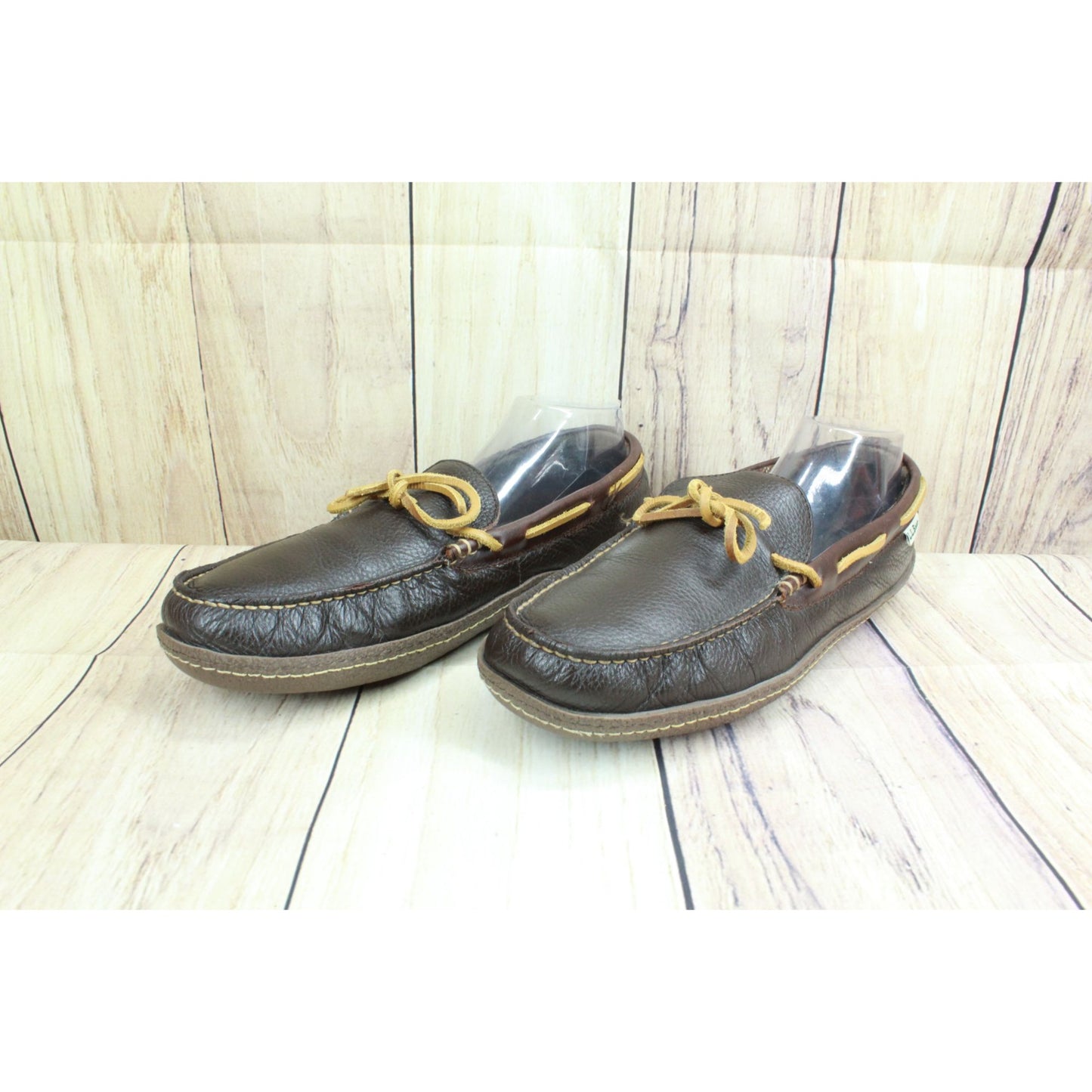 LL Bean Men's Handsewn Slippers Flannel Lined Brown Soft Leather Size 12 M