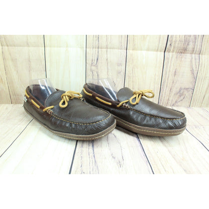 LL Bean Men's Handsewn Slippers Flannel Lined Brown Soft Leather Size 12 M