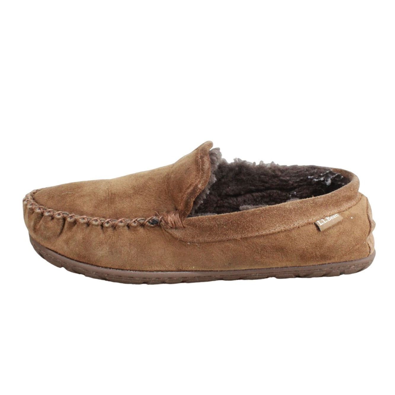 LL Bean Men's Brown Suede Shearling Lined Wicked Good Venetian Slippers Size 9 M