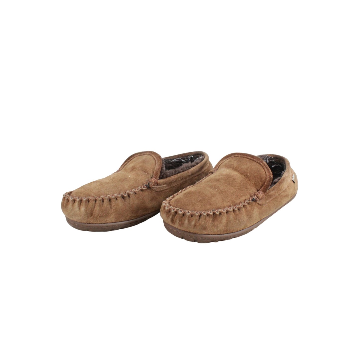 LL Bean Men's Brown Suede Shearling Lined Wicked Good Venetian Slippers Size 9 M