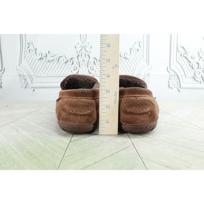 LL Bean Men's Brown Suede Shearling Lined Wicked Good Venetian Slippers Size 9 M