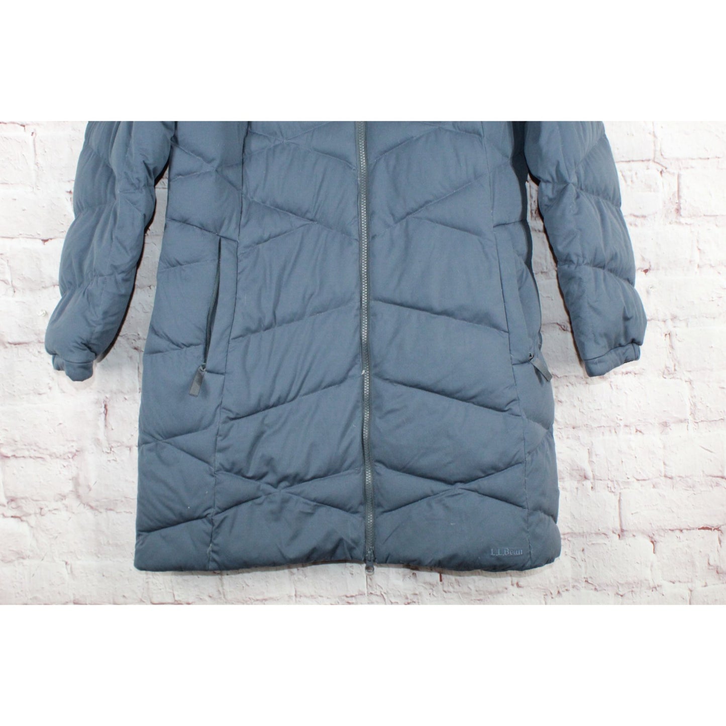 LL Bean Women's Down Puffer Coat Full Zipper Polyester Quilted Blue Size M