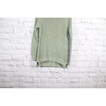 LL Bean Green Hand Knit Ribbed Hem Cotton Turtleneck Pullover Sweater Size M