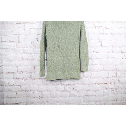 LL Bean Green Hand Knit Ribbed Hem Cotton Turtleneck Pullover Sweater Size M