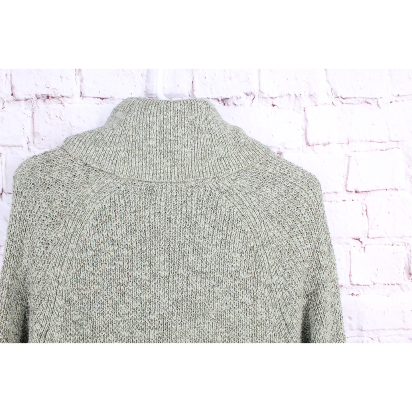 LL Bean Green Hand Knit Ribbed Hem Cotton Turtleneck Pullover Sweater Size M