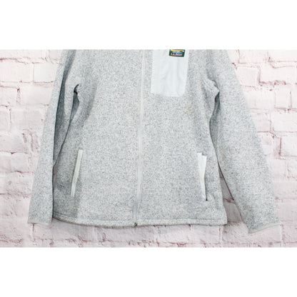 LL Bean Women's Sweater Fleece Full Zip Overlay Jacket Heather Gray Size L