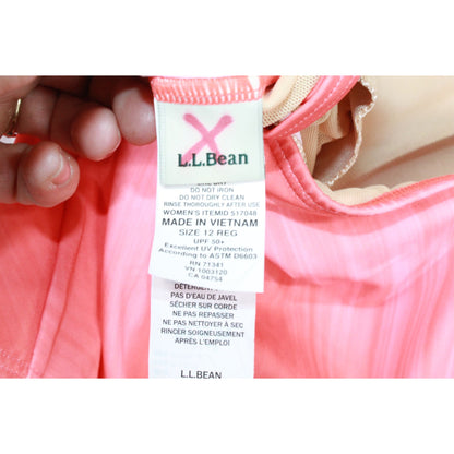 NWT LL Bean Women's BeanSport Swimwear Squareneck Tanksuit Hot Coral Sweep 12